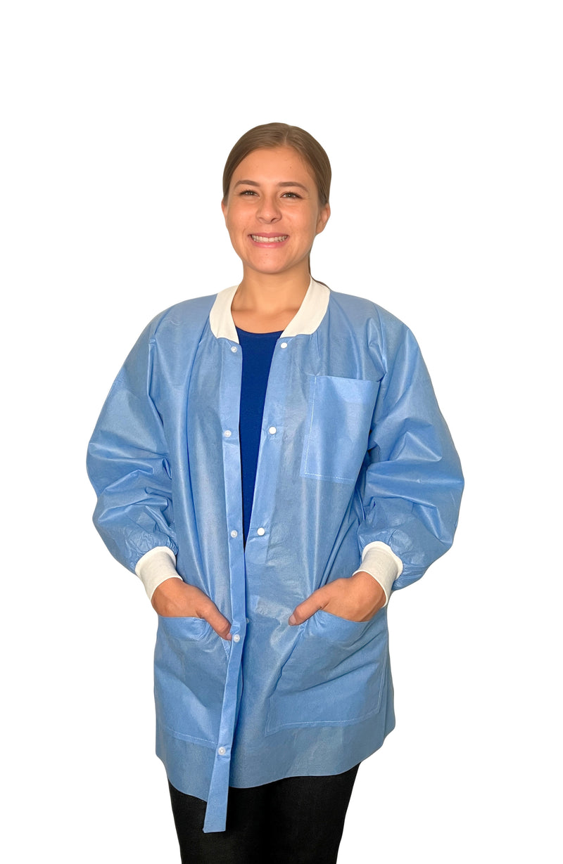 Disposable Lab Jacket | Hip-Length, Knit Collar and Cuffs (30/box)