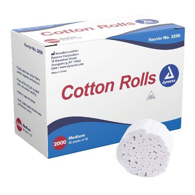 Dynarex Cotton Rolls #2, Medium, (Bag of 2000)