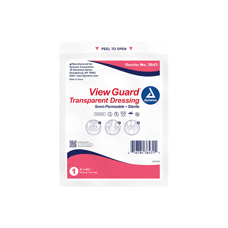 Dynarex View Guard Transparent Dressings, Sterile, 4” x 4 ¾” (Box of 50)