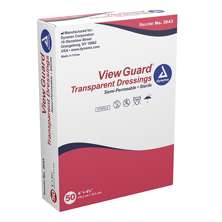 Dynarex View Guard Transparent Dressings, Sterile, 4” x 4 ¾” (Box of 50)