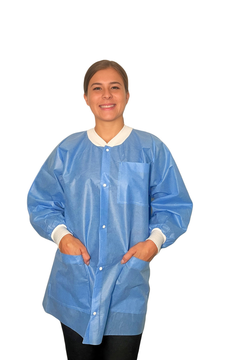 Disposable Lab Jacket | Hip-Length, Knit Collar and Cuffs (30/box)