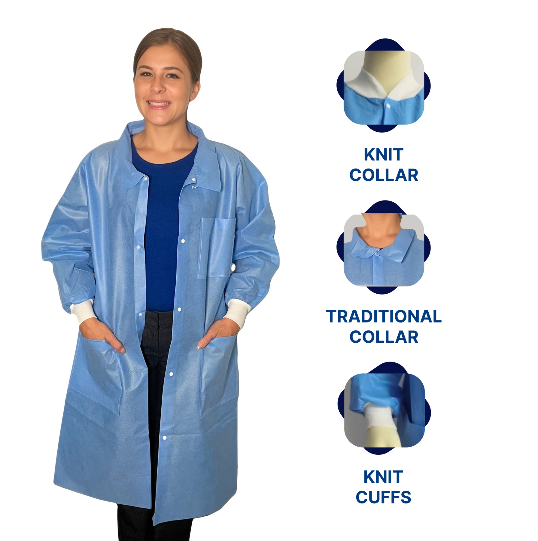 Disposable Lab Coat Knee-Length, Knit Cuffs Traditional Knit