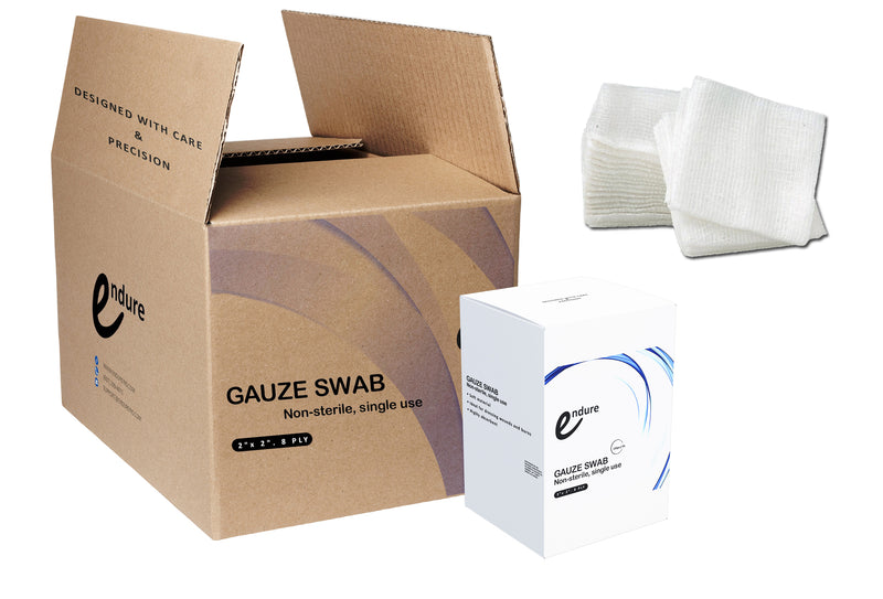 Endure Non-Sterile Gauze Swab, Folded Edge, 2" x 2" Standard, Case of 10000 Pcs