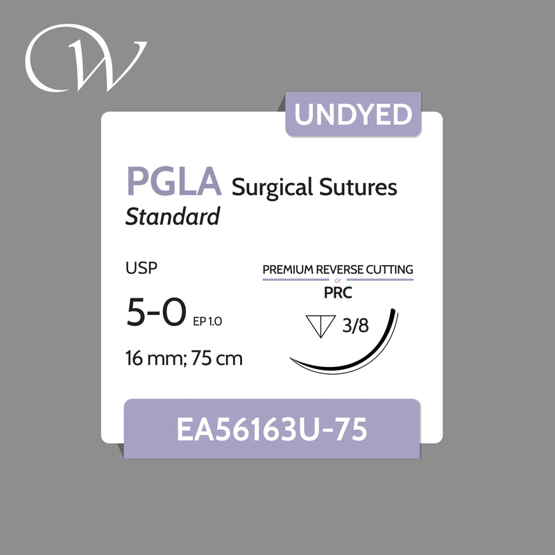 PGLA Sutures 5-0, 3/8 PRC | Undyed | 16mm; 75cm (30") | Box of 12