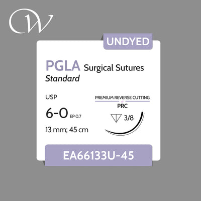 PGLA Sutures 6-0, 3/8 PRC | Undyed | 13mm; 75cm (30") | Box of 12